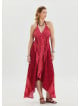 V Neck Backless Halter Neck Coral Floral Dress 4655